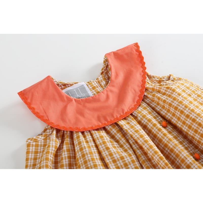 Lil Cactus Orange Gingham Pumpkin Yoke Dress