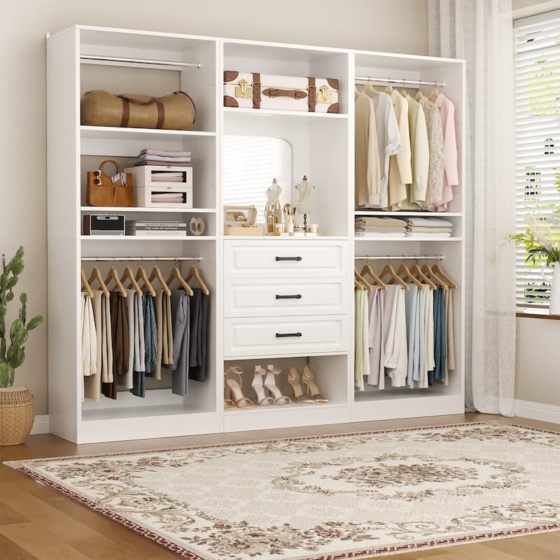 Cimly Set of 3 Closet System with Drawers, Freestanding Closet Organizer with Adjustable Shelves and Hanging Rods