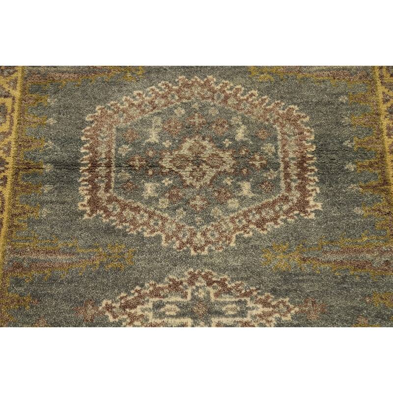 Hand Knotted Oriental 100% Wool Carpet Traditional Geometric Greys & Charcoal Viss Runner Rug - 9' 10'' X 2' 7''