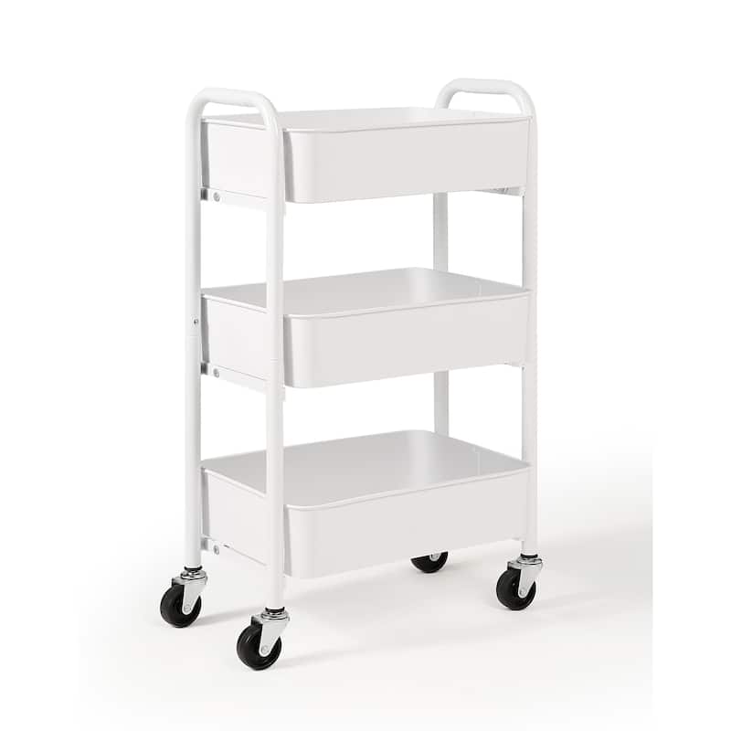 3-Tier Delicate Compact Rolling Metal Storage Organizer - White