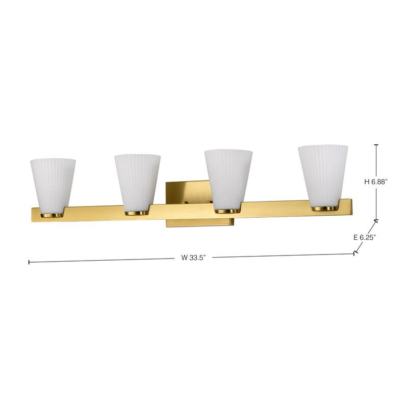 Royale 4 Light Vanity Burnished Brass Finish Ribbed White Glass - Burnished Brass