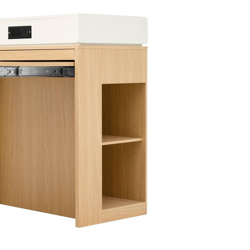 Extendable Kitchen Island Dining Table with Power Outlet, Rolling Sideboard with Folding Tabletop & Drawers