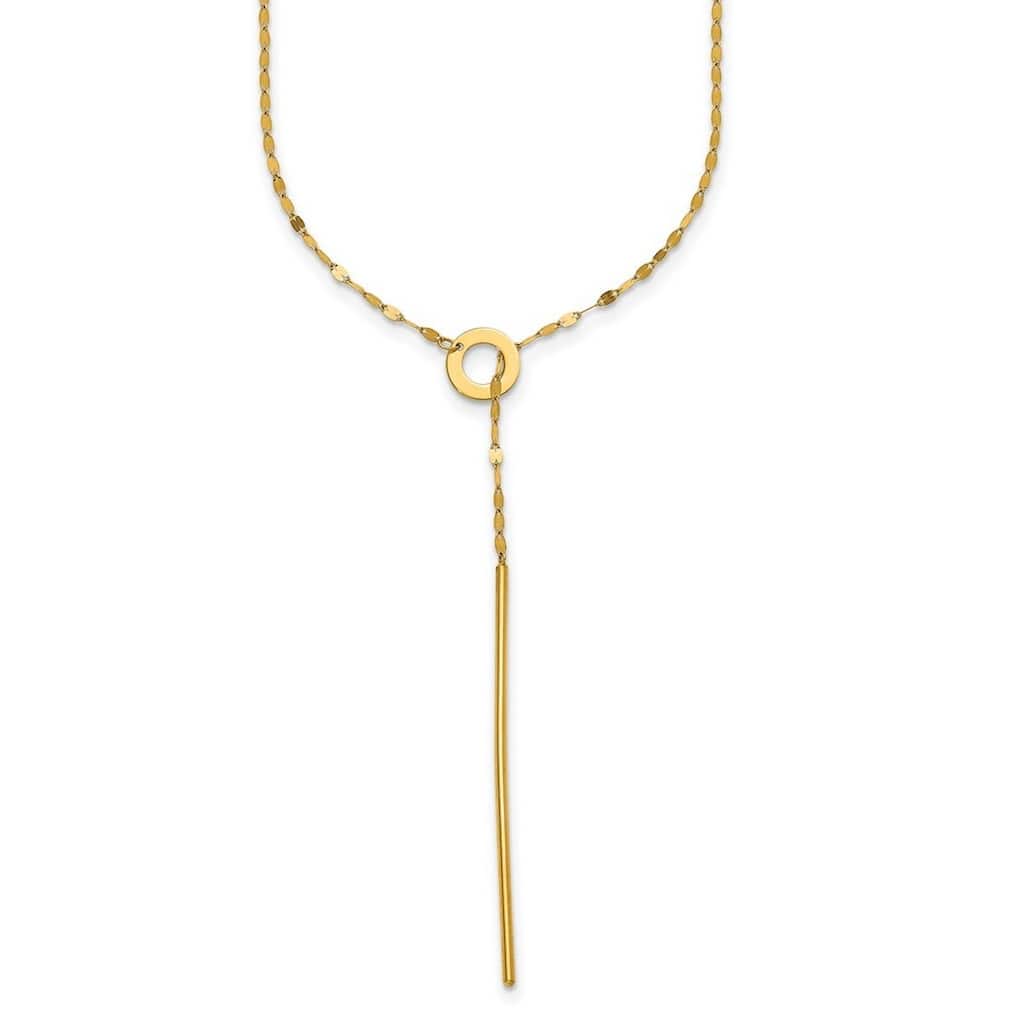 Curata Italian 14k Yellow Gold Italian Unusual Bar Circle Lariat Necklace