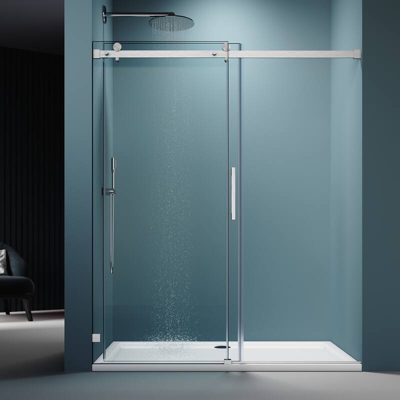 Elegant 60 in. W x 72 in. H Frameless Sliding Shower Doors in Brushed Nickel Finish - 60"×72"