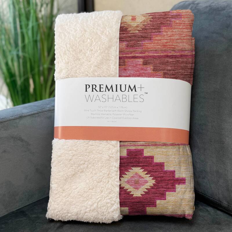 Premium Machine Washable ASB176 Boho Global Sherpa Throw Blanket