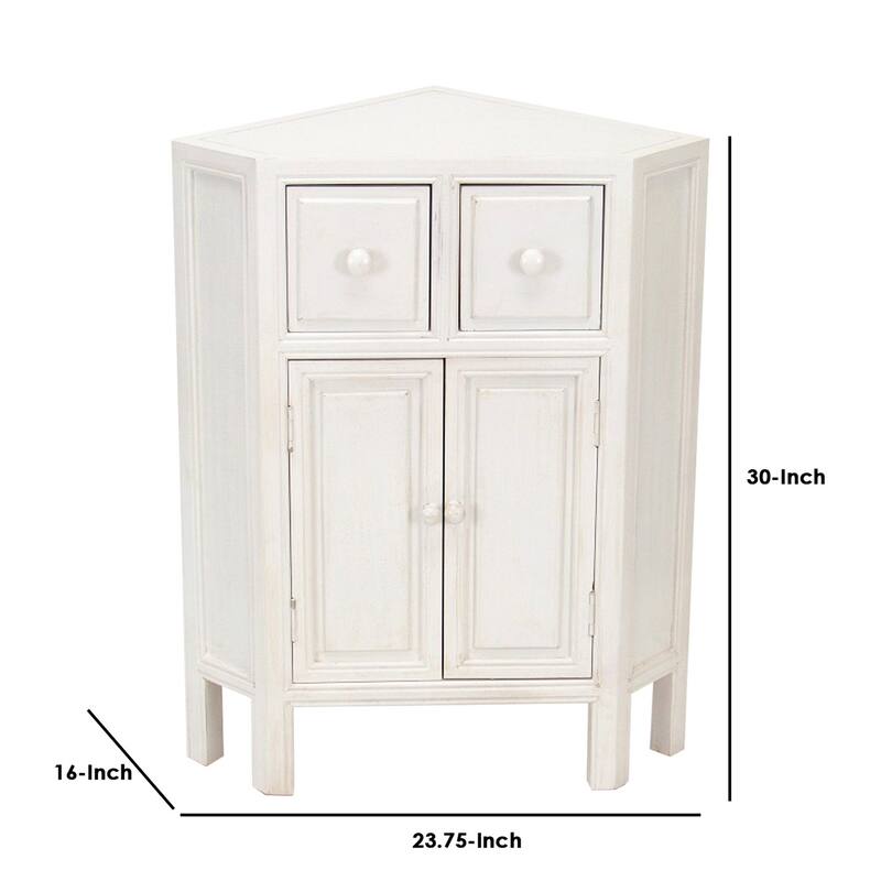 Wooden Corner Cabinet with 2 Drawers and 2 Doors, White