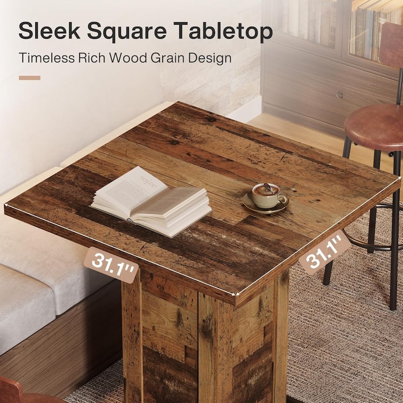 39.4" H Square Bar Table, Industrial High Top Bistro Pub Table