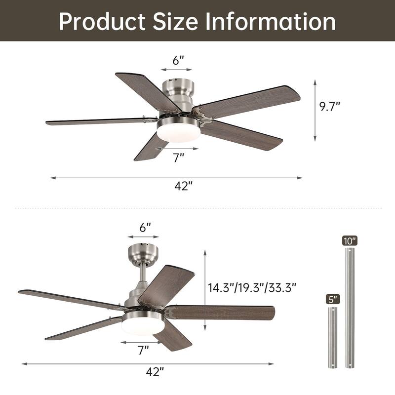 Sofucor 42 Inch Low Profile Ceiling Fan with Light and Remote Control,for Bedroom Living Room Kitchen Patio,Quiet DC Motor