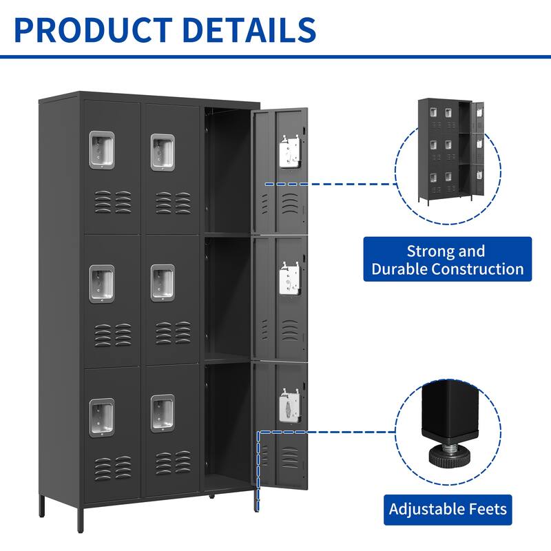 9 Door 72"H Metal Lockers With Lock