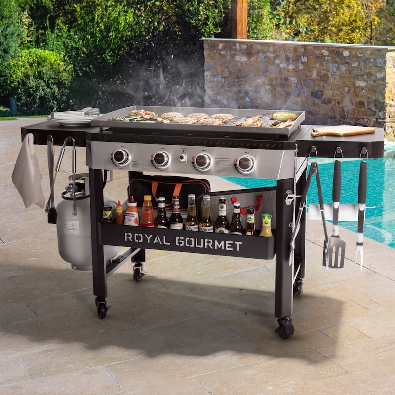 Royal Gourmet 34-Inch 4-Burner Propane Gas Griddle,Black & Silver
