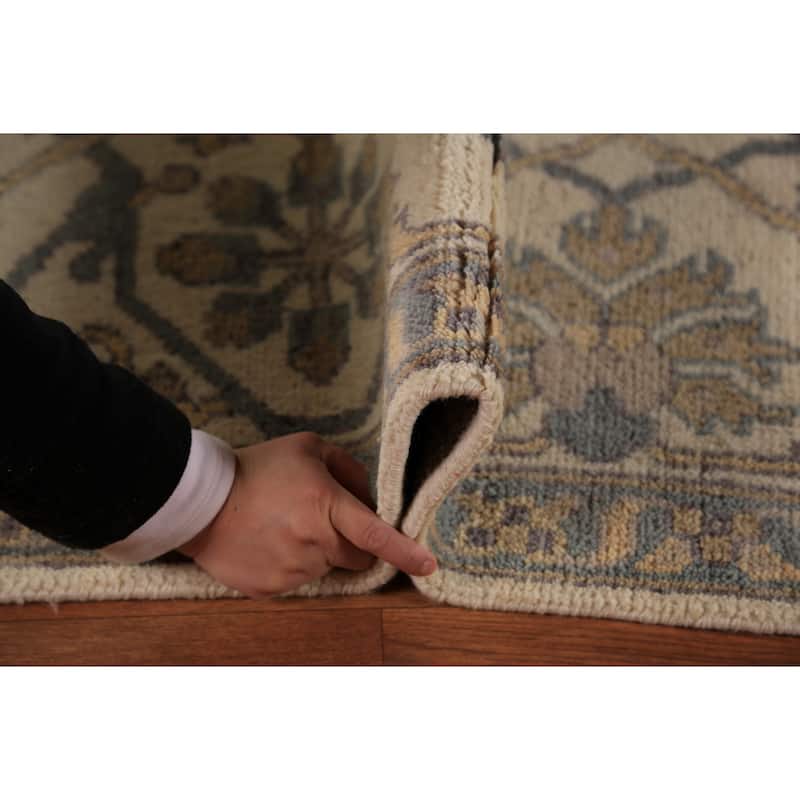 All-Over Ivory Oushak Area Rug Hand-Knotted Wool Carpet - 9'0"x 11'10"