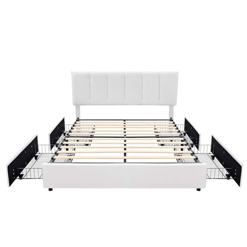 Javlergo Bed Frame with Storage Drawers, Upholstered Platform Bed Frame with Adjustable Headboard