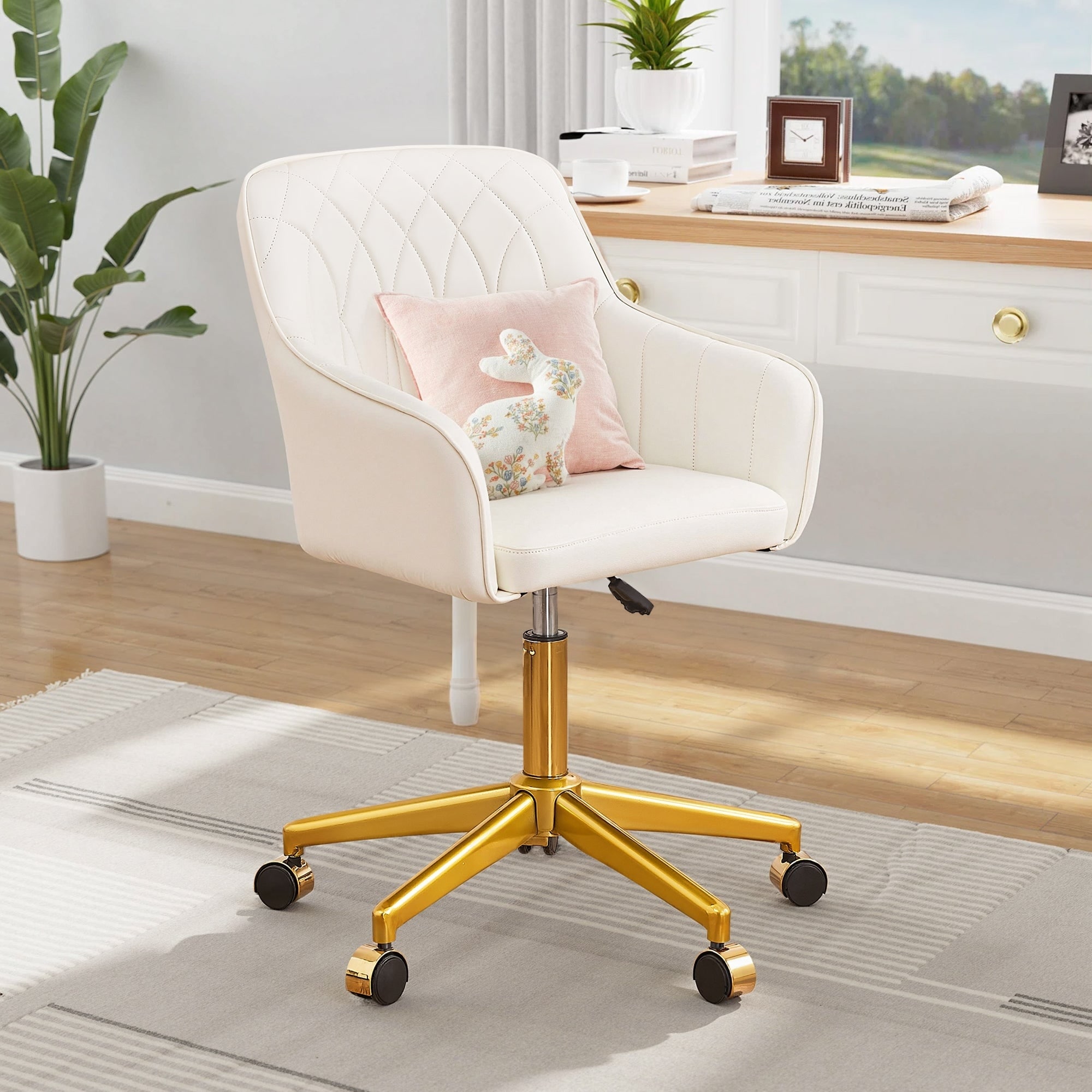 VECELO Modern Home Office Chairs Height Adjustable 360 Swivel Task Chair with Metal Base Silent Wheels