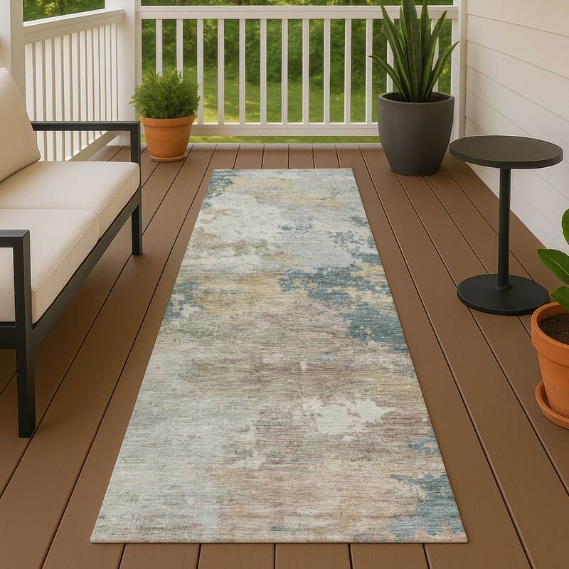 Machine Washable Indoor/ Outdoor Modern Contemporary Chantille Rug - Teal - 2'3" x 7'6"