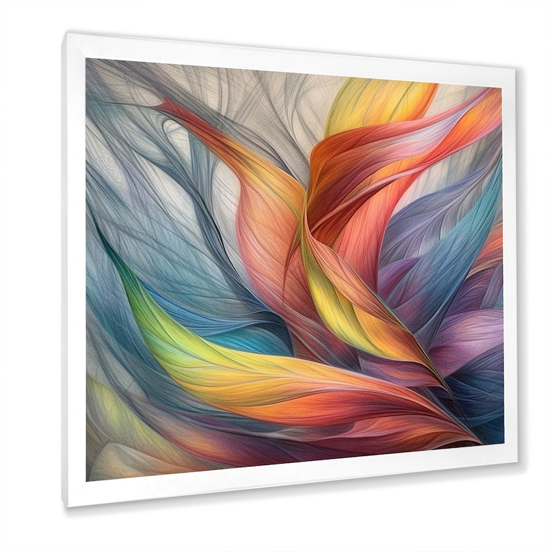 Designart "Vintage Rainbow Pastel Leaves Boho Watercolor I" Abstract Painting Framed Wall Art Living Room