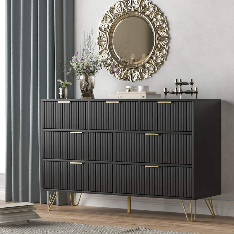 FURNIWAY Fluted Drawer Dresser for Bedroom - Black - 7-drawer