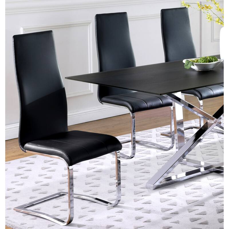 Modern Design Black Upholstered Dining Chairs with Chrome Sled Base