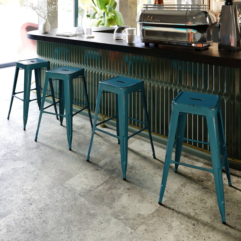 4 Pack 30"H Backless Distressed Metal Indoor-Outdoor Barstool
