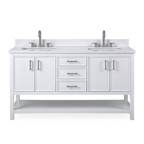 60" Tennant Brand Felton White Finish Double Sink Bathroom Vanity