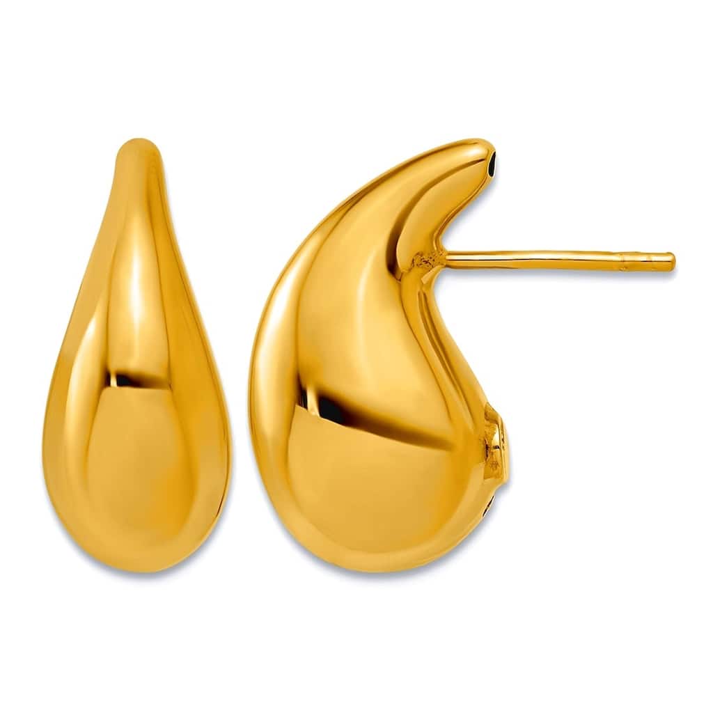 Curata Solid 18k Yellow Gold Italian 20x9.4mm Puffed Teardrop Dangle Earrings