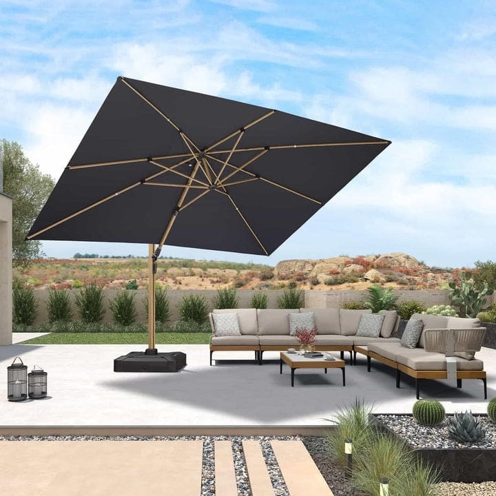 PURPLE LEAF Wood Grain Premium Patio Cantilever Umbrella