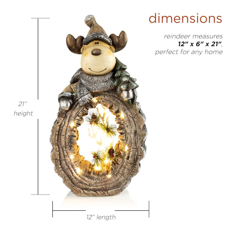 Alpine Corporation 21"H Indoor/Outdoor Christmas Statue with Carved Wood Look and LED Lights