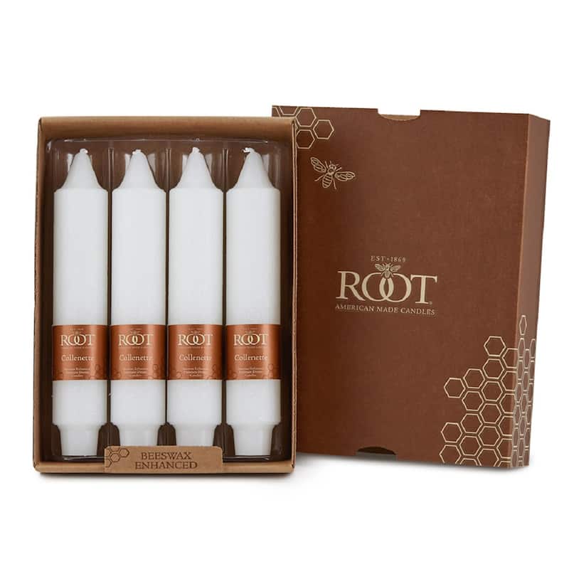 Root Unscented 7 In. Timberline Collenette Taper Candles box of 4 - 7 X 1-1/4 - White