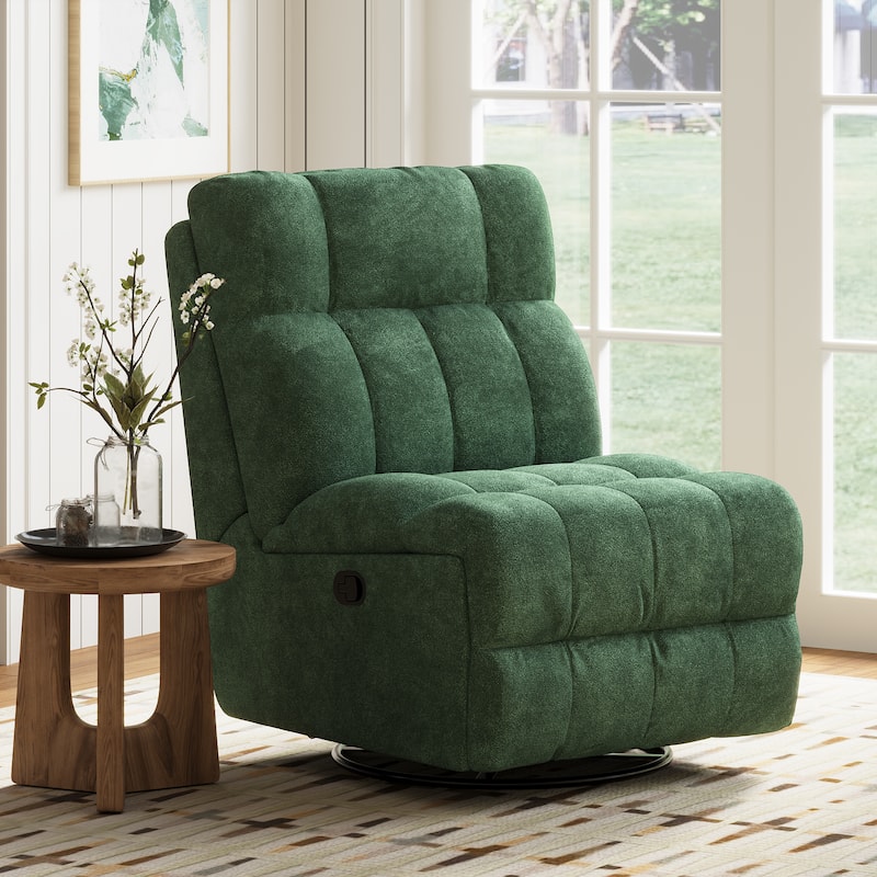 360° Swivel Rocker Recliner Chair Chenille Upholstered Manual Recliner - Green