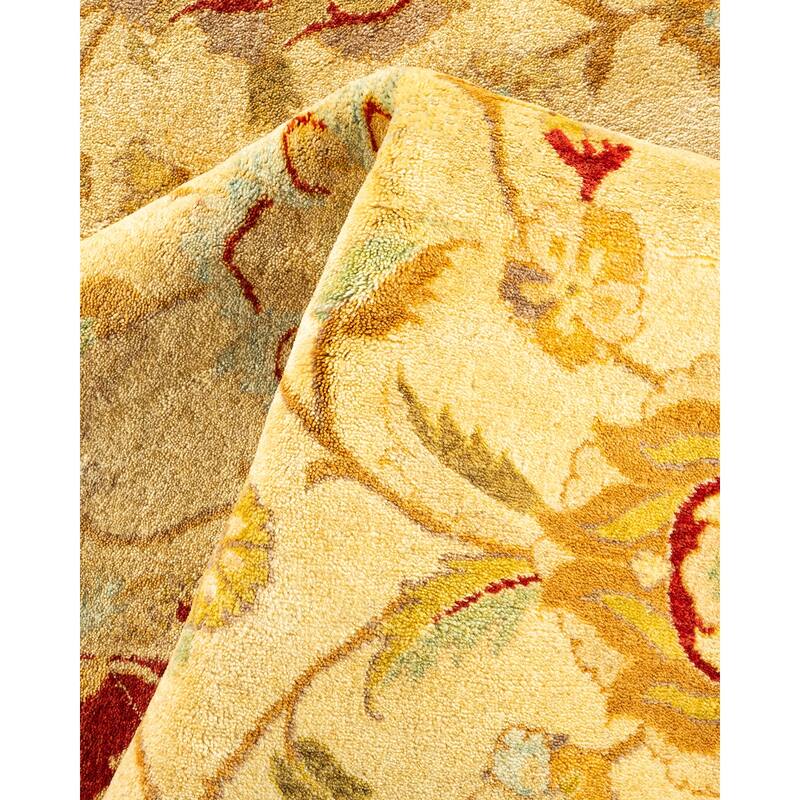Overton Hand Knotted Wool Vintage Inspired Traditional Mogul Ivory Area Rug - 6' 2" x 8' 10"