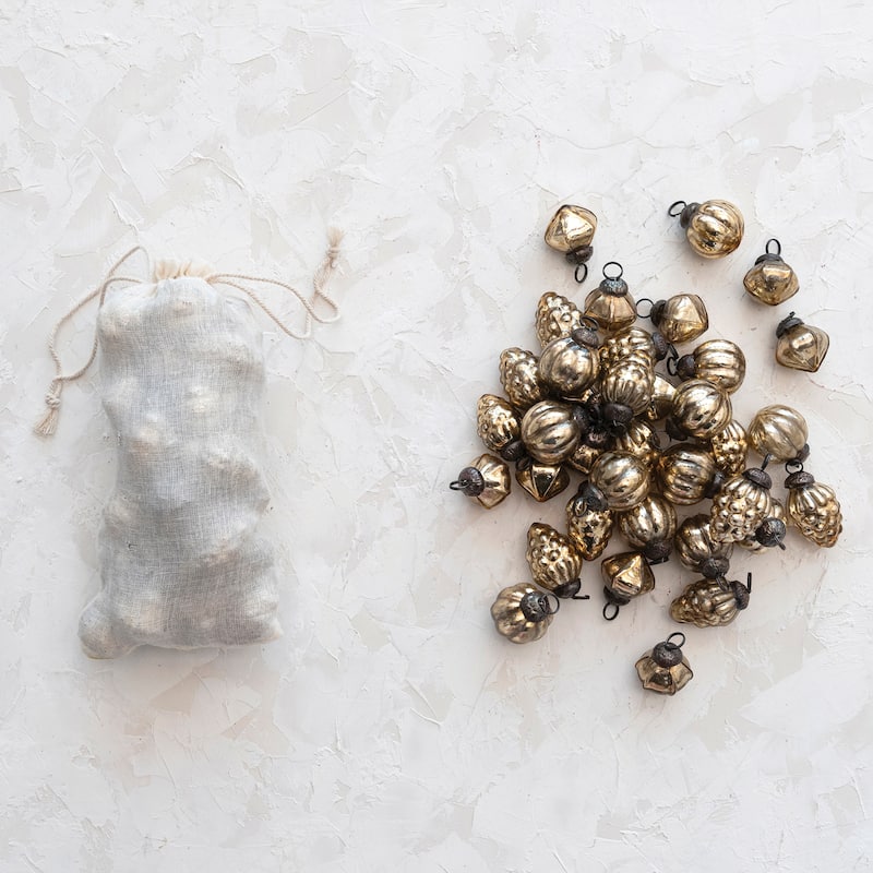 Embossed Mercury Glass Ornaments in Muslin Bag - 1.0"L x 1.0"W x 1.0"H
