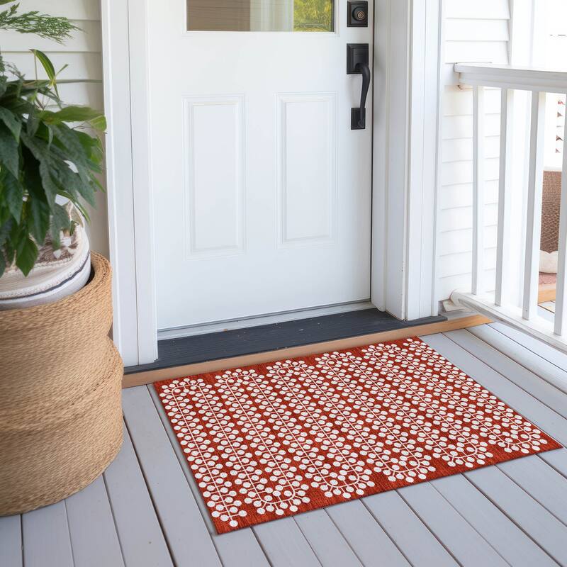 Machine Washable Indoor/ Outdoor Modern Ailey Chantille Rug - Red - 1'8" x 2'6"