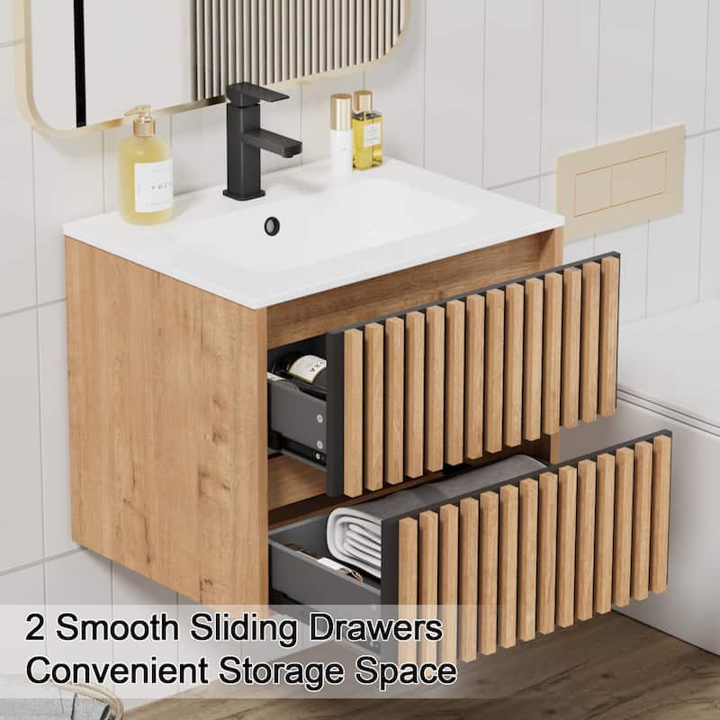 Wall Mounted Bathroom Vanity Set Mid-Century Storage Cabinet with Ceramic Sink