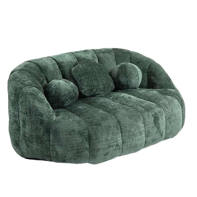 Chenille Upholstered Bean Bag Chair, Lazy Floor Sofa with Foam Filler, Fluffy Bean Bag Sofa with 3 Pillows & High Backrest
