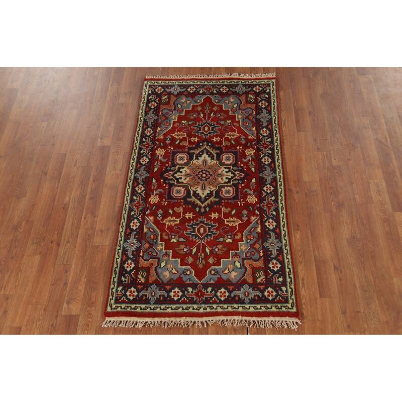 Geometric Heriz Serapi Indian Rug Hand-Knotted Wool Carpet - 2'10"x 5'1"