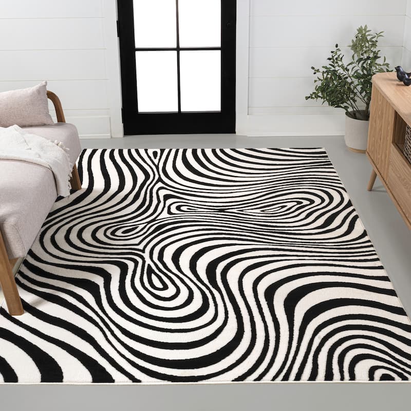 JONATHAN Y Nordby Abstract Groovy Striped Area Rug - 2x8 - Black/White