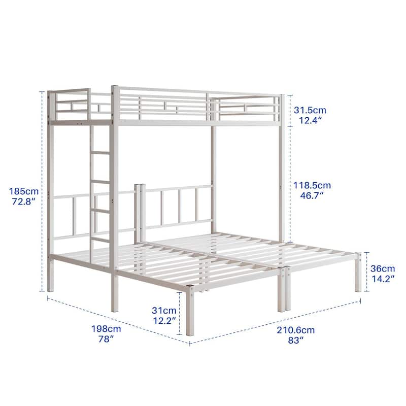 Heavy Duty Triple Bunk Bed, Twin Over Twin Over Twin Metal Bunk Bed with Guardrails & Ladder, 3 Beds for Kids, Teens & Adults