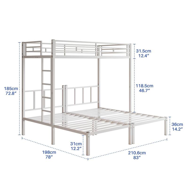 Twin Over Twin Over Twin Bunk Bed, Metal Triple Twin Bed with Safety Guardrails and Ladder, Convertible 3 Beds