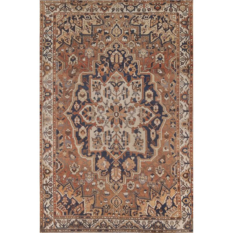 Orange Bakhtiari Persian Vintage Area Rug Handmade Wool Carpet - 7'0"x 10'4"
