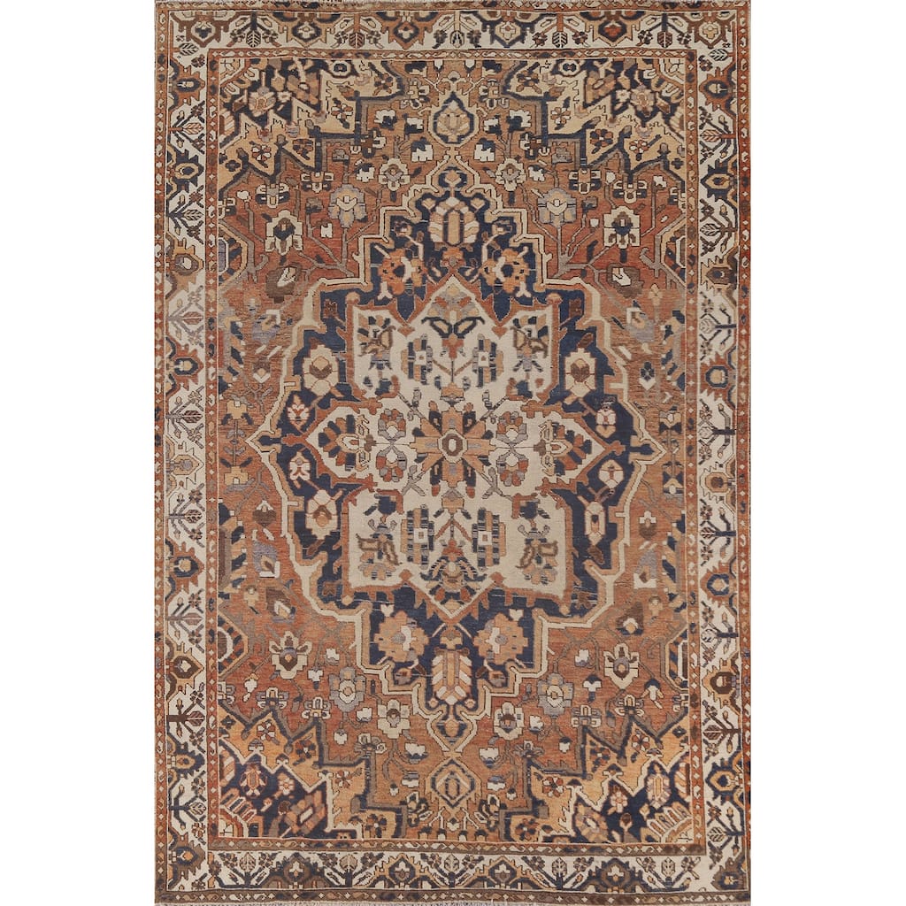 Orange Bakhtiari Persian Vintage Area Rug Handmade Wool Carpet - 7'0"x 10'4"