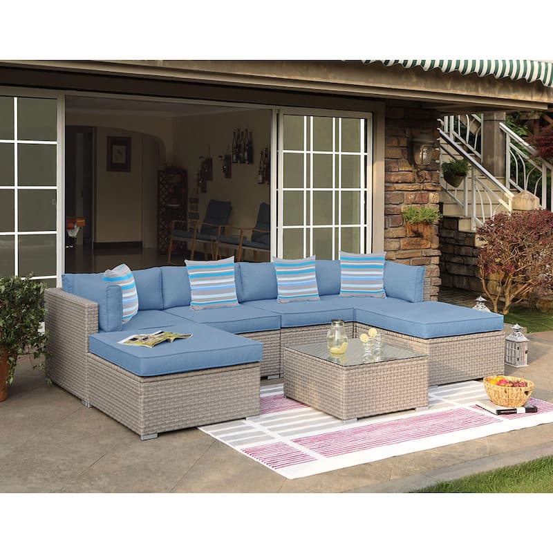 COSIEST 7-Piece Outdoor Patio Wicker Sectional Sofa with Coffee Table
