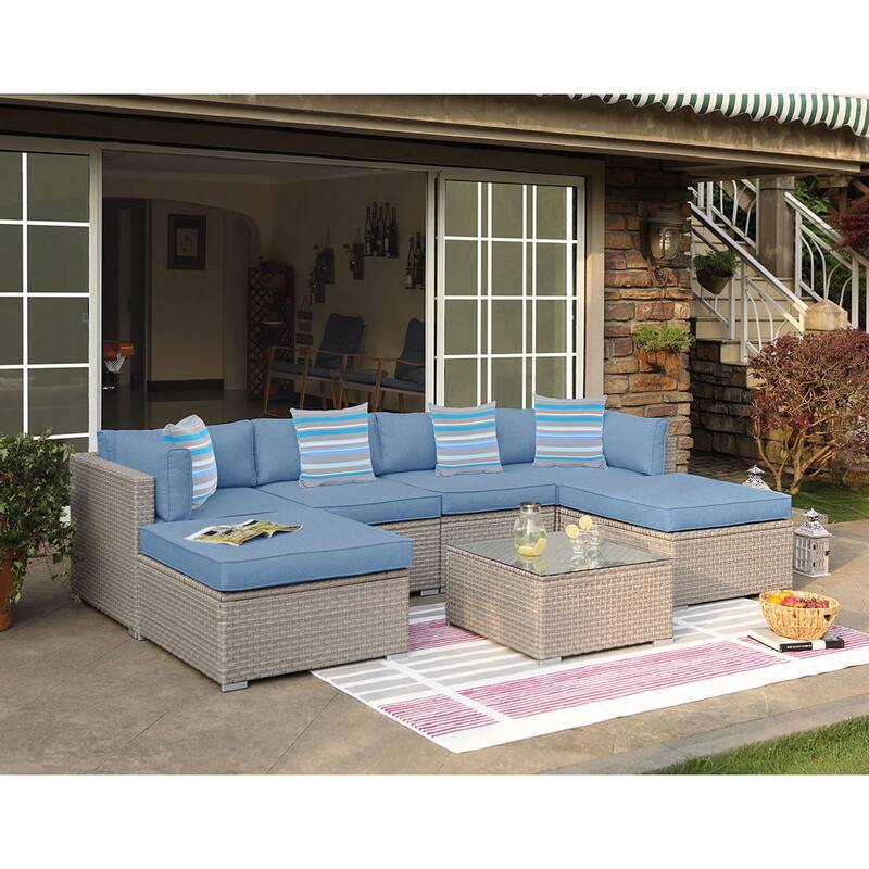 COSIEST 7-Piece Outdoor Patio Wicker Sectional Sofa with Coffee Table