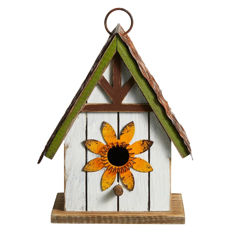 Glitzhome 8.25"H Solid Wood Decorative Outdoor Garden Birdhouse - 6.75''L X 4.75''W X 8.25''H