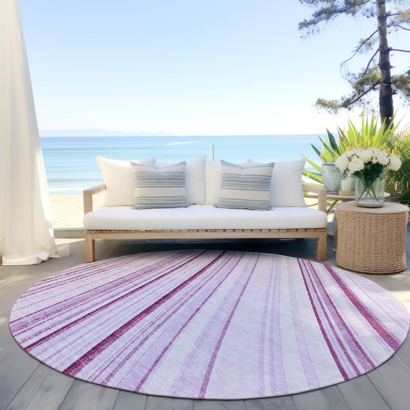 Machine Washable Indoor/ Outdoor Stripe Wave Chantille Rug - Lavender - 8' x 8'