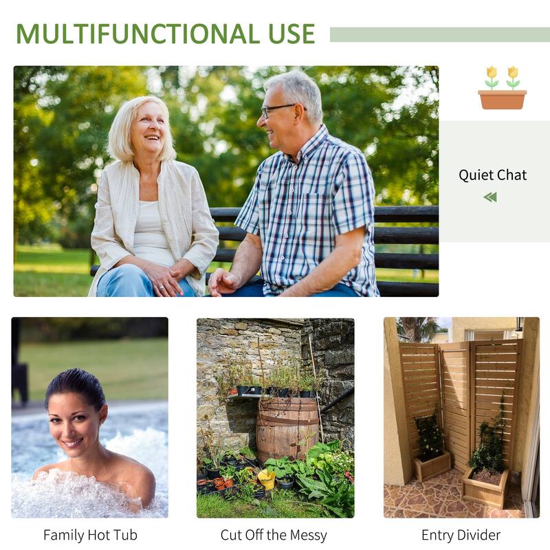 Outsunny Wood Privacy Screen with 4 Planter Box, Flower Pot Vegetable Raised Bed w/ 3 Panels and Drainage Holes for Patio