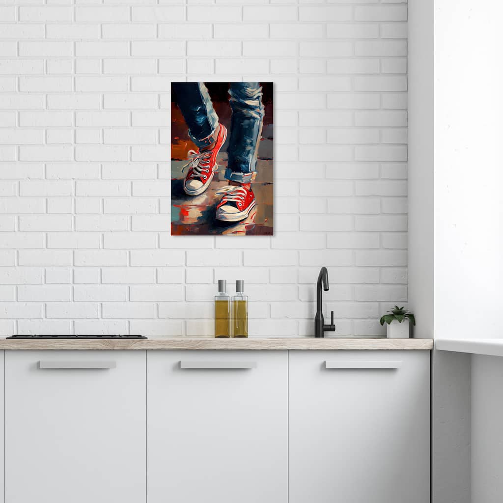 Wynwood Studio Fashion and Glam Red Street Shoes and Jeans Red and Modern & Contemporary Wall Art Canvas Print