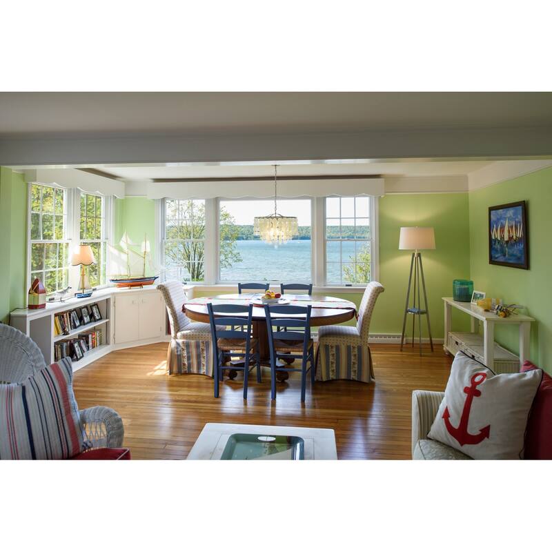 Waterfall Pendant Light - 3-Light Capiz Shell Chandelier, Adjustable Height, Satin Nickel Finish - 93.75