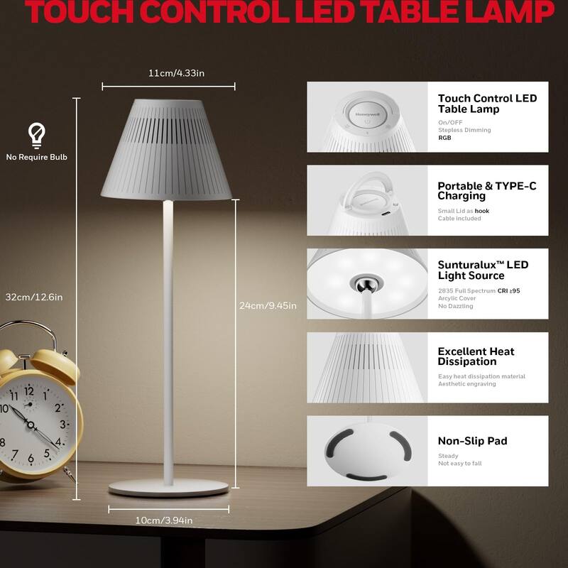 Honeywell Rechargeable LED wireless table Lamp 4 Colors 9 RGB Touch Dim​​ bedside night light