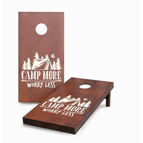 slide 2 of 5, Stained Camp More Worry Less Corn Hole Board Set with Carry Case 16 Years and Up