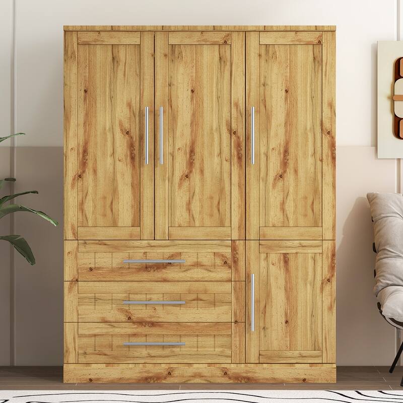 Four Door Wardrobe Armoire Closet with Three Drawers for Stylish and Convenient Storage Solutions