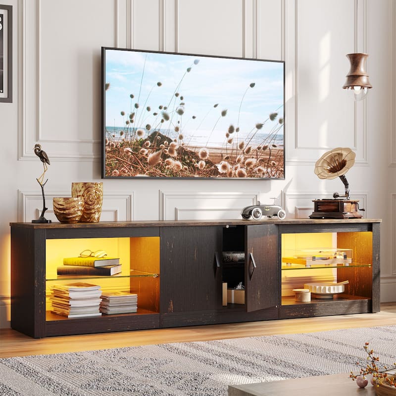 70 inch TV Stand 20 Color RGB Light Entertainment Center - Golden Black